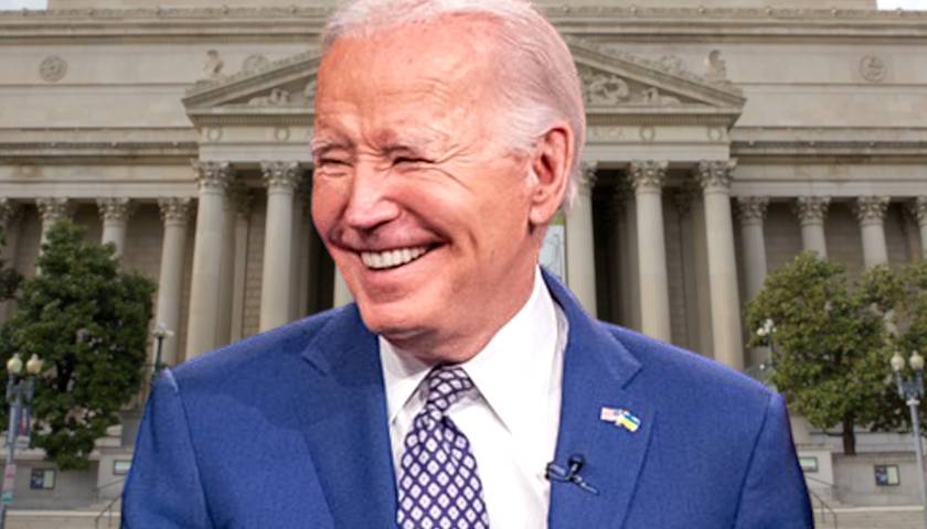 President Joe Biden in front of the National Archives Museum (composite image)