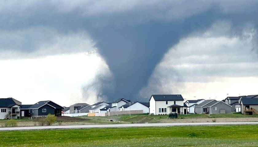 A tornado touchdown in a neighborhood