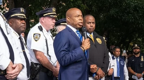 New York Coty Mayor Eric Adams with NYPD officers